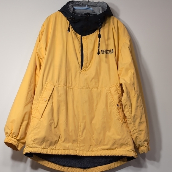NauticaVintage Yellow Navy Hooded 3/4 Zip Pullover Windbreaker Jacket Size S